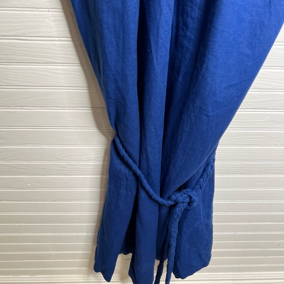 Farm Rio Women's One-Shoulder Leaf Blue Midi Maxi Lenzing Dress M Belted Waist - Picture 5 of 10